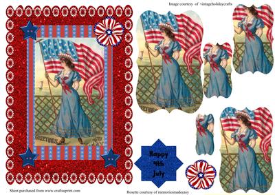 Vintage Patriotic Lady 4th July Card Front
