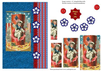 Vintage 4th July Cute Boy Pyramage Card Front