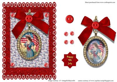 Vintage 4th July Locket with Patriotic Lady Card Front