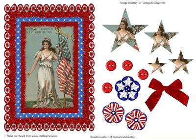 Vintage Patriotic Lady 4th July Card Front