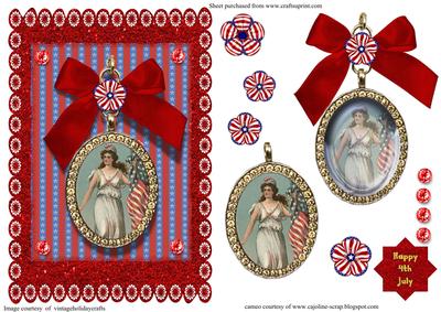 Vintage 4th July Locket /cameo with Patriotic Lady 2