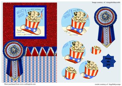 Vintage 4th July Topper with Cute Puppy Pyramage