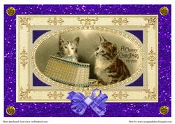 Vintage Tabby Cats Christmas A4 Landscape Card