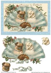 Vintage Fan with Dogs Christmas Card