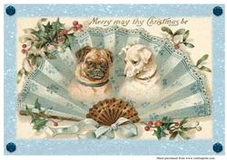 A4 Landscape Vintage Christmas Fan with Dogs Card
