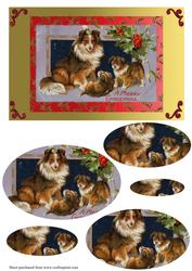 Vintage Collie Dogs Christmas Card