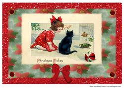 1920's Girl and Cat A4 Christmas Card Sheet 1