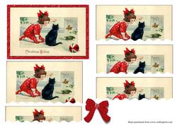 1920's Girl and Black Cat Christmas Stair Stacker Topper