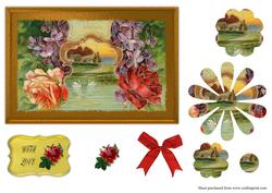 Vintage Cottage with Swans with Flower Shaped Pyramid