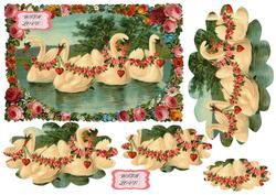 Vintage Swans in Frame Flower Pyramid Sheet