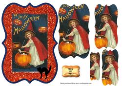 Vintage Halloween Girl Bracket Card Front