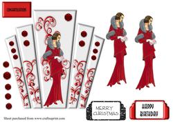 Art Deco White/red Panels with Lady for Christmas