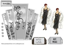 Art Deco Panels in Silver with Lady in Furs