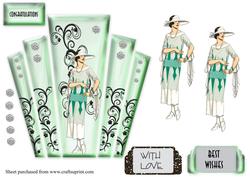 Art Deco Mint Glass Panels with Lady