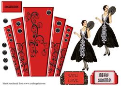 Art Deco Panels in Red with Elegant Lady with Fan