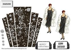 Art Deco Lady in Fur with Panels