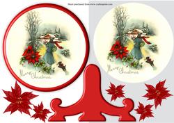 Art Deco Lady in Snow with Poinsettias Plate Sheet
