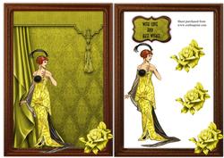 Art Deco Lady with Gold Rose and Frame