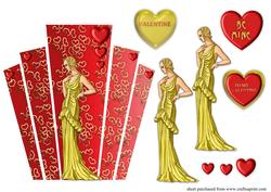 Valentine Art Deco Red and Gold Panels with Lady