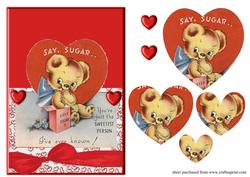 Cute Retro Teddy Over the Edge Valentines Card