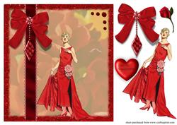 Art Deco Lady Valentines Square Card Front