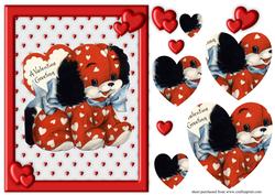 Cute Red Retro Calico Puppy Valentine Pyramid Card Front