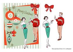Retro Christmas Couple Card Front