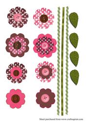 Pink and Chocolate Button Flower Embellishments