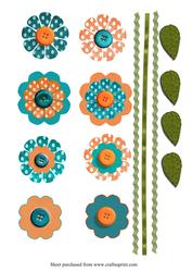 Button Paper Flower Embellishments in Turquiose and Orange