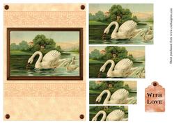 Vintage Swans Scene Card Front with Pyramage