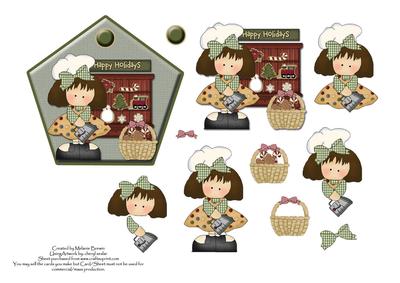 Cute Christmas Bake Girl Decoupage Topper