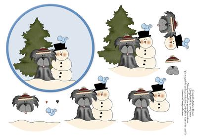 Winter Woof and Friends Round Topper/ Card Front