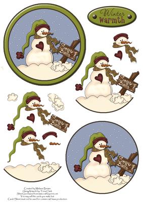Snowballs 5c Decoupage Round Card Front