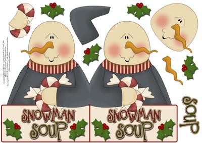 Snowman Soup 1 Shaped Card with Decoupage
