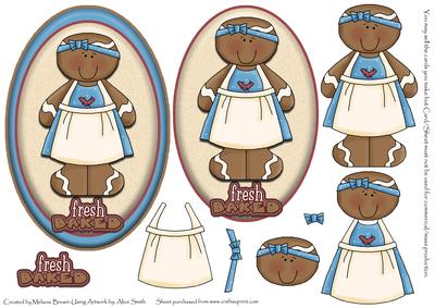 Fresh Baked Gingerbread Light Blue Oval Decoupage Topper