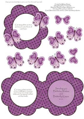 Butterfly Kisses Purple Shaped Aperture Decoupage Quick Card