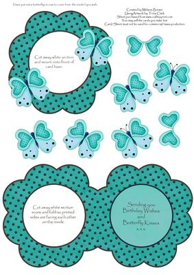 Butterfly Kisses Shaped Green Aperture Decoupage Quick Card