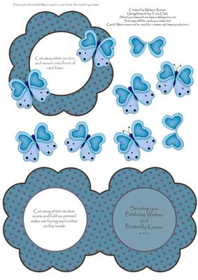 Butterfly Kisses Shaped Aperture Blue Decoupage Quick Card