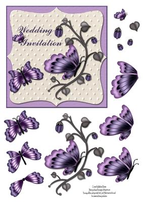 Wedding Invitation Purple & Cream Decoupage Card Front