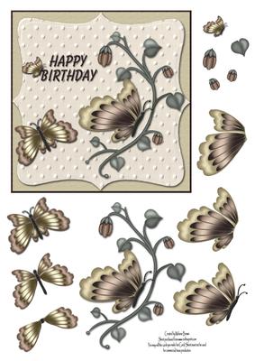 Butterfly Birthday Card Front with Decoupage