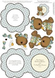 Teddy Bear Kisses Shaped Aperture Decoupage Quick Card