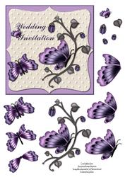 Wedding Invitation Purple & Cream Decoupage Card Front