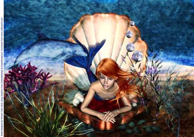 Stunning Underwater Mermaid and Dolphin A4 Card