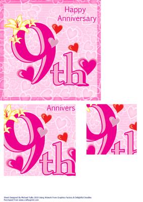 Hearts & Happiness -  9th Anniversary Card