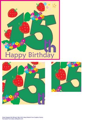 Flowers & Strawberrys 15th Birthday Card