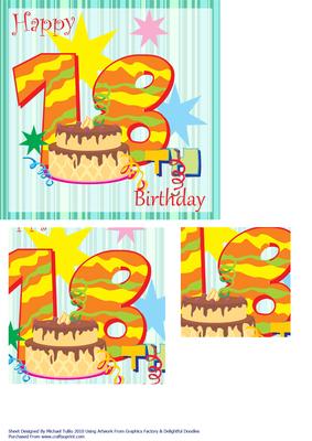 Bright Birthday Cake 18th Birthday Card