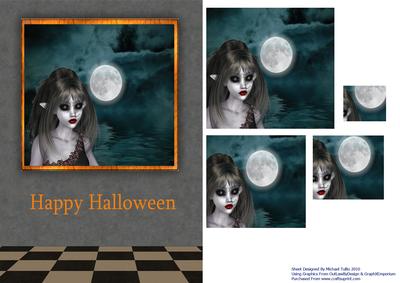 Pretty Witch in the Moonlight Happy Halloween Card