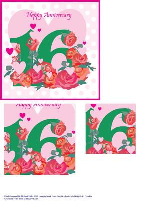 Flower Vine 16th Anniversary Card