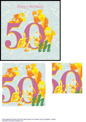 Swirls & Ribbons 50th Unisex Birthday Card