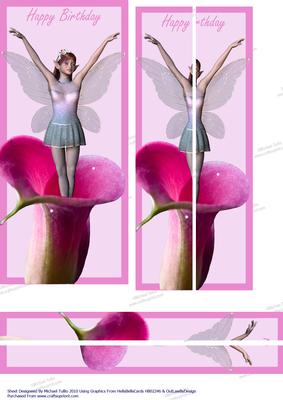 Birthday Fairy Jumping in Tulips Side Stacker Card